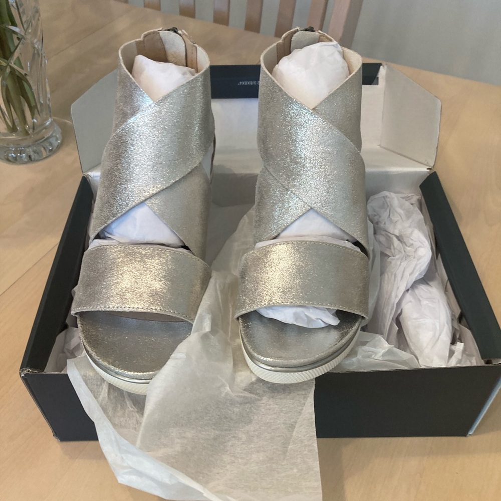 NEW Eileen Fisher Sport GS Platinum Glitter Suede
